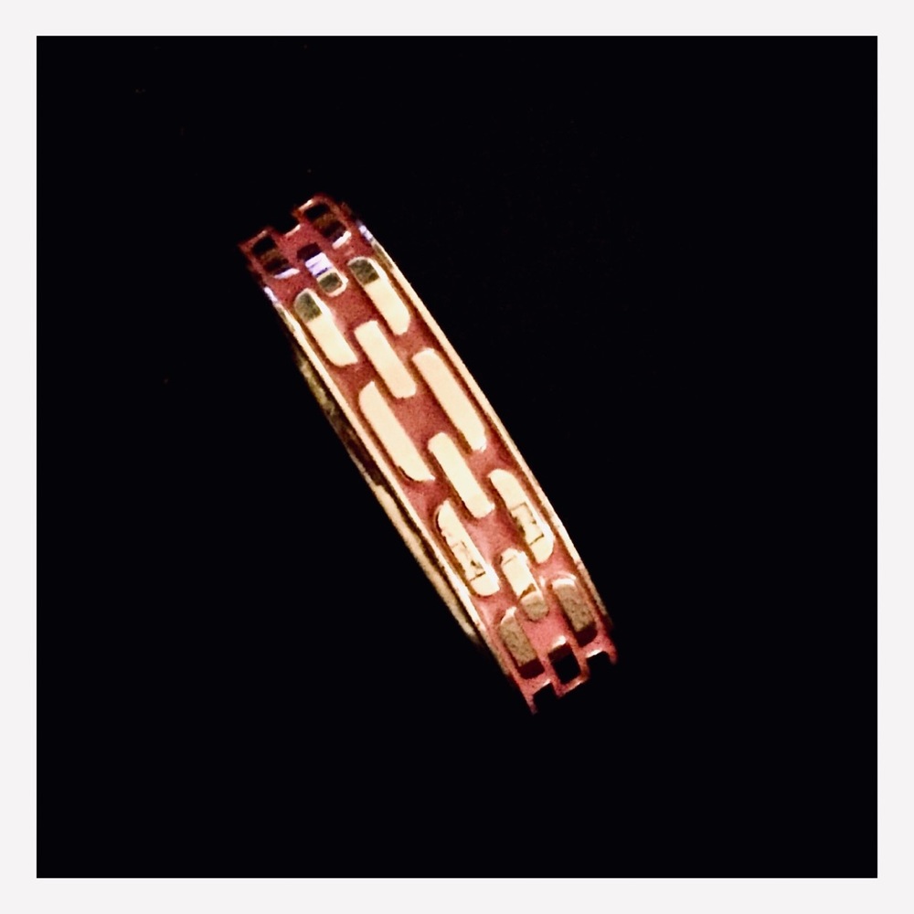 Pink Enameled Bangle w/Embossed Gold Link Design - Picture 3 of 7